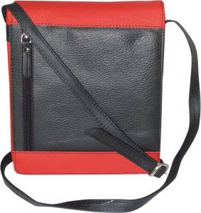 Kan Black & Red Genuine Leather Messenger Bag/Small Travel Bag For Men and Women Small Travel Bag  - Medium