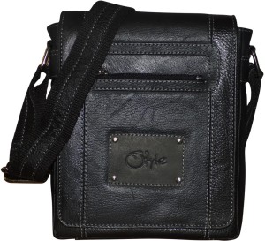 Kan Black Genuine Leather Messenger Bag/Small Travel Bag For Men and Women Small Travel Bag  - Medium