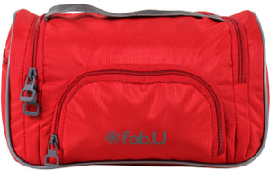 Fab U Red Polyester Vanity Kit With Mirror Travel Toiletry Kit