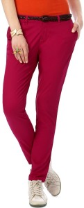 honey by pantaloons slim fit women's pink trousers