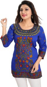 GMK Casual 3/4th Sleeve Printed Women's Blue Top