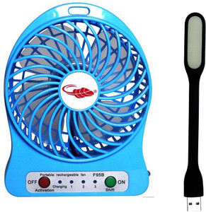 Techvik Portable Battery Operated Powerful Rechargeable With Flexible LED Light USB Fan