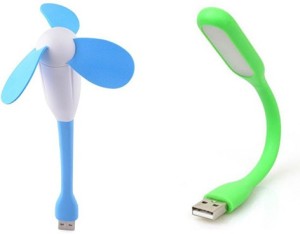 Roboster Roboster Portable & Flexible USB Fan + LED Light Lamp For Laptop/ Desktop/ Powerbank(Pink:Blue:Green:Yellow) B01DDVOQSE- Combo-Green Led Light, USB Fan
