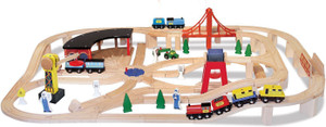 MELISSA DOUG Deluxe Wooden Railway Train Set 130 Pcs Deluxe
