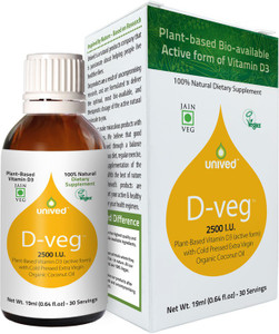 Unived Unived D-veg with Cold Pressed Extra Virgin Organic Coconut Oil, Natural & Vegan Vitamin D3, 2500 I.U., 30 servings