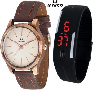 Marco antique 402 wht-brw - led combo Analog Watch  - For Men