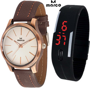 Marco antique 402 wht-brw - led combo Analog Watch - For Men
