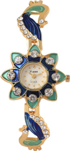 Xeno ZD000420 Diamond Studded Multicolor Peacock Motif White Dial Women Analog Watch - For Women