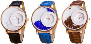 Style Feathers Combo of 3 Black,Brown,Blue Analog Watch - For Women