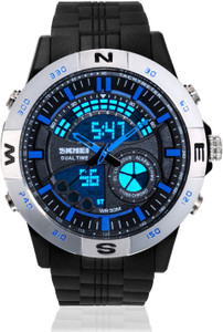 Skmei AD1110-Silver-Bezel-Blue Sports Analog-Digital Watch - For Men & Women