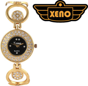 Xeno ZD000416 Gold Diamond Studded Black Dial Women Analog Watch - For Women
