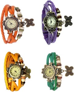 NS18 Vintage Butterfly Rakhi Combo of 4 Orange, Yellow, Purple And Green Analog Watch  - For Women