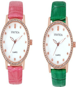 Exotica Fashions Combo-EFL-707-Green&Pink Basic Analog Watch - For Women