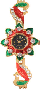 Xeno GN419 Multicolor Chain Diamond Studded Peacock Black Dial Unique Analog Watch - For Girls