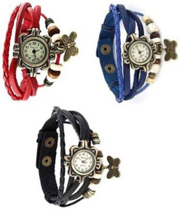 JP Vintage Butter fly red-blue-white Analog Watch - For Girls