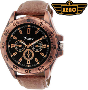 Xeno BN_C3D306_OLD Date Day Chronograph Pattern Brown Leather Black Dial New Look Fashion Stylish Modish Analog Watch - For Men