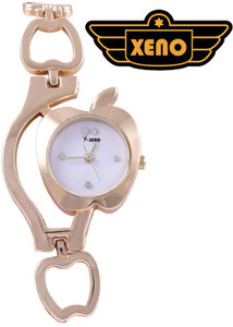 Xeno G278 Apple Shaped Rose Gold Chain Diamond Studded White Dial Unique Branded Analog Watch - For Girls