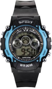 Castech Multifunctional Blue on Black Sports 7 Light Digital Watch  - For Boys