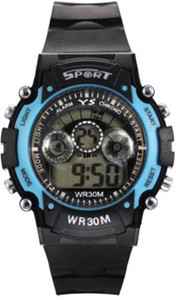 Castech Multifunctional Blue on Black Sports 7 Light Digital Watch - For Boys