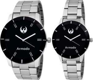 Armado AR-9192 Silver Black Elegant Modern Corporate Collection Analog Watch - For Couple