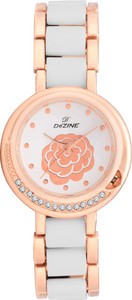 Dezine White Dial flower-lr032-Wht Analog Watch - For Women