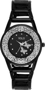 YOLO Yolo Black Crystal Embedded Women's Analogue Watch Analog Watch  - For Women