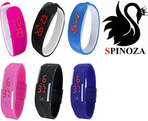 Spinoza led black pink blue digital fancy and stylish watch pack of 9 Analog Watch - For Boys