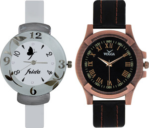 Frida Designer VOLGA Beautiful New Branded Type Watches Men and Women Combo202 VOLGA Band Analog Watch - For Couple