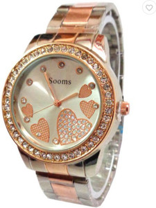 Sooms Sooms Heart Round Display Gold Diamonds M114 Analog Watch - For Women