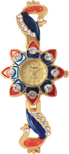 Xeno GN421 Multicolor Chain Diamond Studded Peacock Gold Dial Unique Analog Watch - For Girls