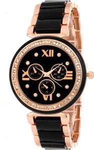 Keepkart Black Rosegold Crono With Studed Diamond 009 Analog Watch - For Women