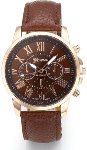 Geneva Quartz Rose Gold Case Brown Dial Analog Watch - For Women