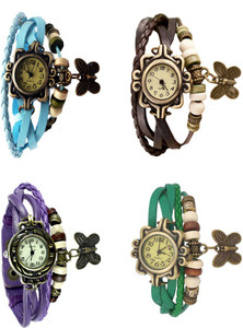 NS18 Vintage Butterfly Rakhi Combo of 4 Sky Blue, Purple, Brown And Green Analog Watch - For Women