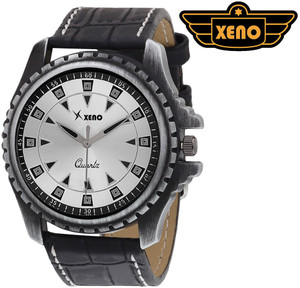 Xeno BN_C9D501 Date Day Chronograph Pattern Black Leather Silver Dial New Look Fashion Stylish Modish Analog Watch - For Boys