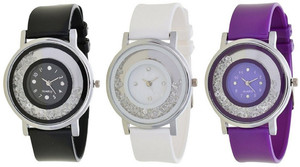 Spinoza 01S011 black white purpal movable diamonds in dial Analog Watch - For Girls