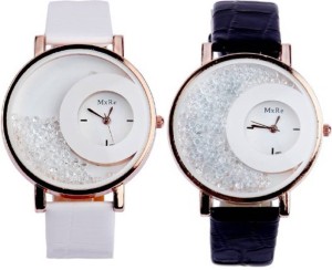 Spinoza mxre black and white movable diamond beads in dial watch for girls set of 2 Analog Watch  - For Women