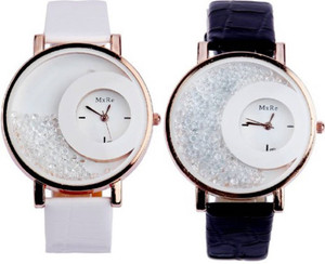 Spinoza mxre black and white movable diamond beads in dial watch for girls set of 2 Analog Watch - For Women