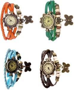 NS18 Vintage Butterfly Rakhi Combo of 4 Orange, Sky Blue, Green And Brown Analog Watch  - For Women