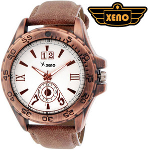 Xeno BN_C3D508 Date Day Chronograph Pattern Brown Leather White Dial New Look Fashion Stylish Modish Analog Watch - For Men