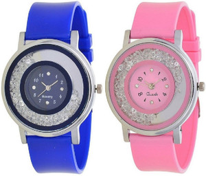 Spinoza 01S009 blue and pink movable diamonds in dial Analog Watch - For Girls
