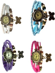 NS18 Vintage Butterfly Rakhi Combo of 4 White, Purple, Sky Blue And Pink Analog Watch  - For Women
