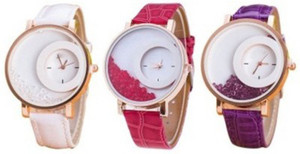 Mxre K-00138 White Pink Purple Wrangler Diamonds Analog Watch - For Women