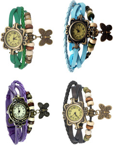 NS18 Vintage Butterfly Rakhi Combo of 4 Green, Purple, Sky Blue And Black Analog Watch - For Women