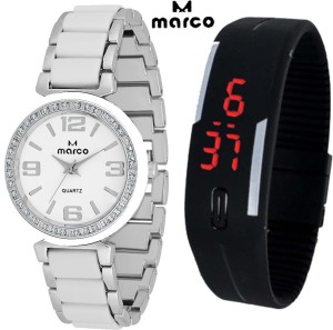 Marco JEWEL 243 wht slv - led combo Analog Watch  - For Women