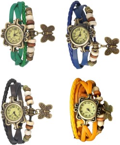NS18 Vintage Butterfly Rakhi Combo of 4 Green, Black, Blue And Yellow Analog Watch  - For Women