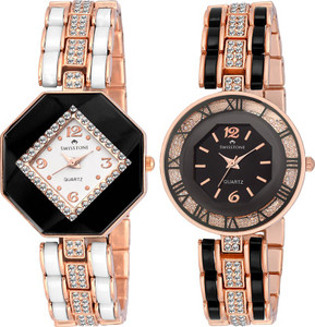 Swisstone CREM609-WHT-GOLD & CREM512-BLK-GOLD Analog Watch - For Women