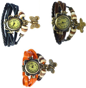 Ewwe 3pc Designer Butterfly Analog Watch - For Girls