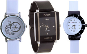 Spinoza Diamond studded letest collaction with beautiful attractive peacock White And black squar set of 3 watch S09P34 Analog Watch - For Women
