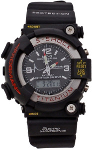 Rokcy S-Shock Dual Time Black Dial Men Sprot Watch Analog-Digital Watch - For Boys