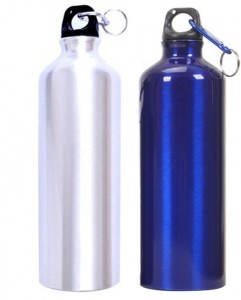 Tuelip Aluminium Durable Sports Water Bottle For College,School Bottle 750 ML With Carabiner Pack Of 2 (Silver & Blue) 750 ml Water Bottles